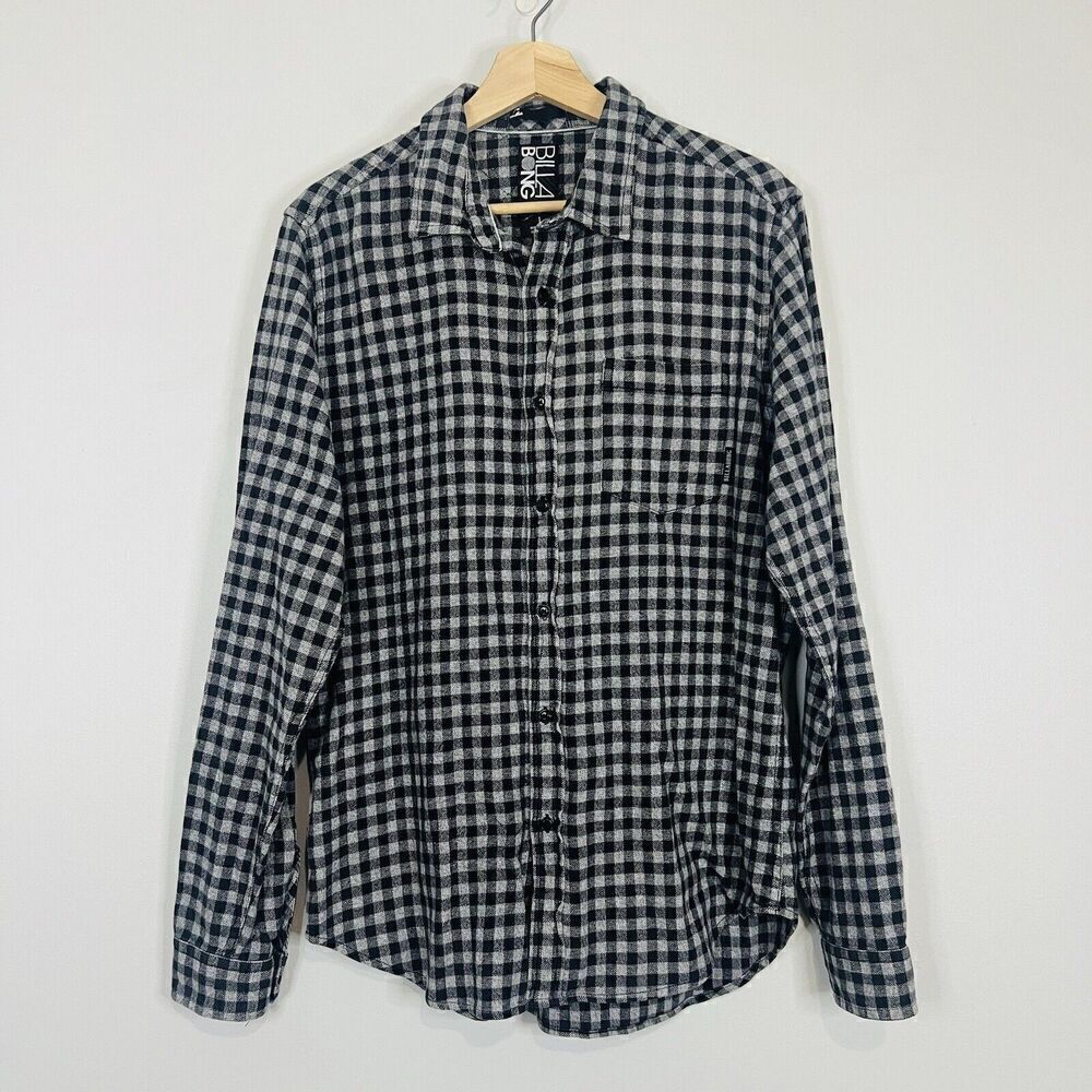 Billabong Blue Plaid Cozy Classic Flannel Button Up Large